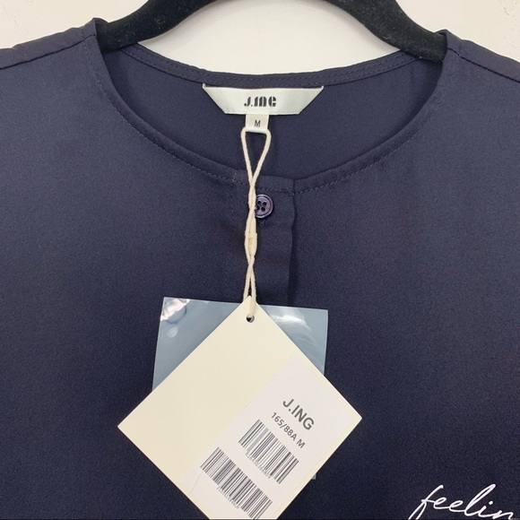 NWT J. Ing Navy Blue Feeling Embroidered Crop Top Size Medium - Picture 2 of 11